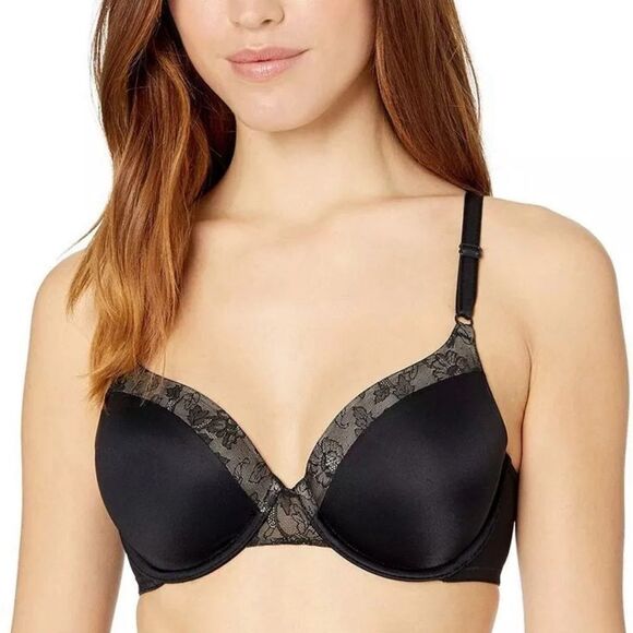 Warner's Blissful Benefits Smooth Underwire Lightly Lined T- Shirt Bra black 40D - Picture 1 of 6